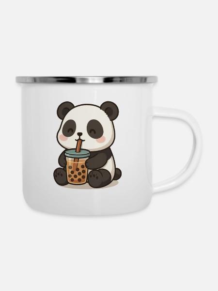 Pandabär mit Bubble Tea - Emaille-Tasse - Weiß