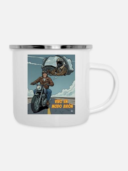 Ich lebe im Flugzeugmodus - Emaille-Tasse - Weiß