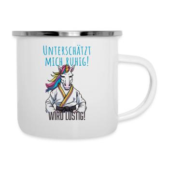 Karate Einhorn - Emaille-Tasse - Weiß - Rechts