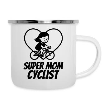 Super Mama Radfahrerin – Fahrrad Herz - Emaille-Tasse - Weiß - Rechts