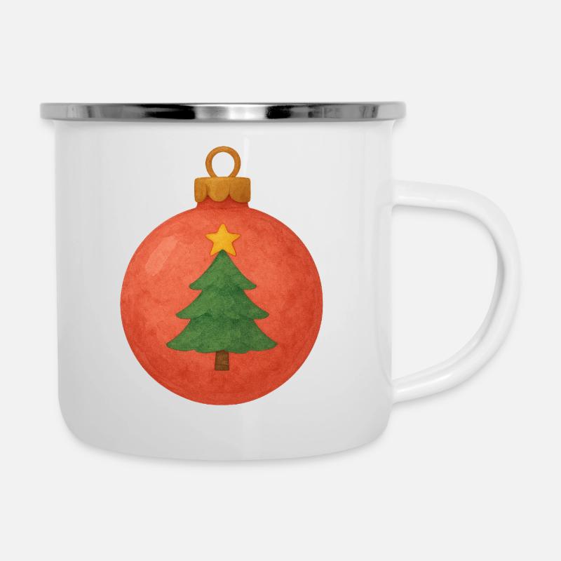 Weihnachtskugel mit Tannenbaum - Emaille-Tasse - Weiß