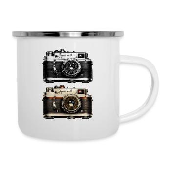 Vintage-Zwillingskamera-Duo - Emaille-Tasse - Weiß - Rechts