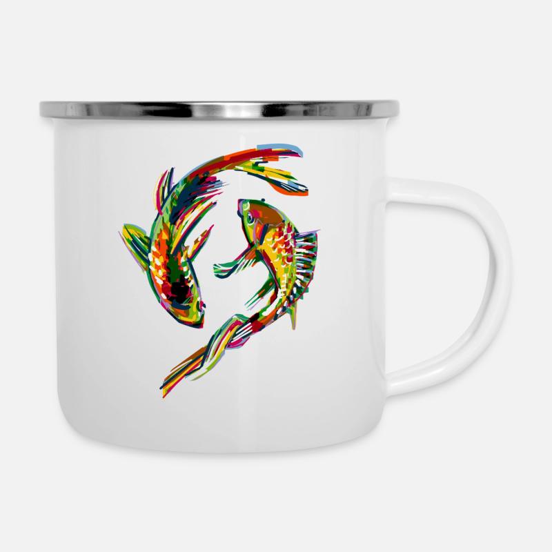 Carpe colorée - Tasse émaillée - blanc