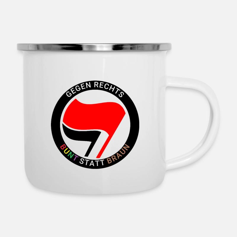 Antifa - Bunt statt Braun - Emaille-Tasse - Weiß