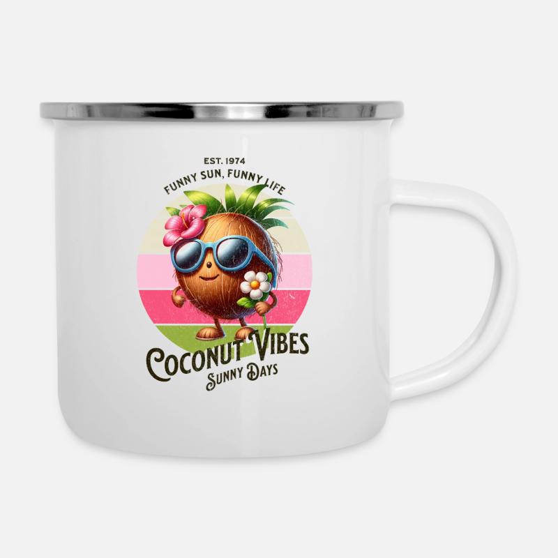 Coconut Vibes Sunny Days - Emaille-Tasse - Weiß