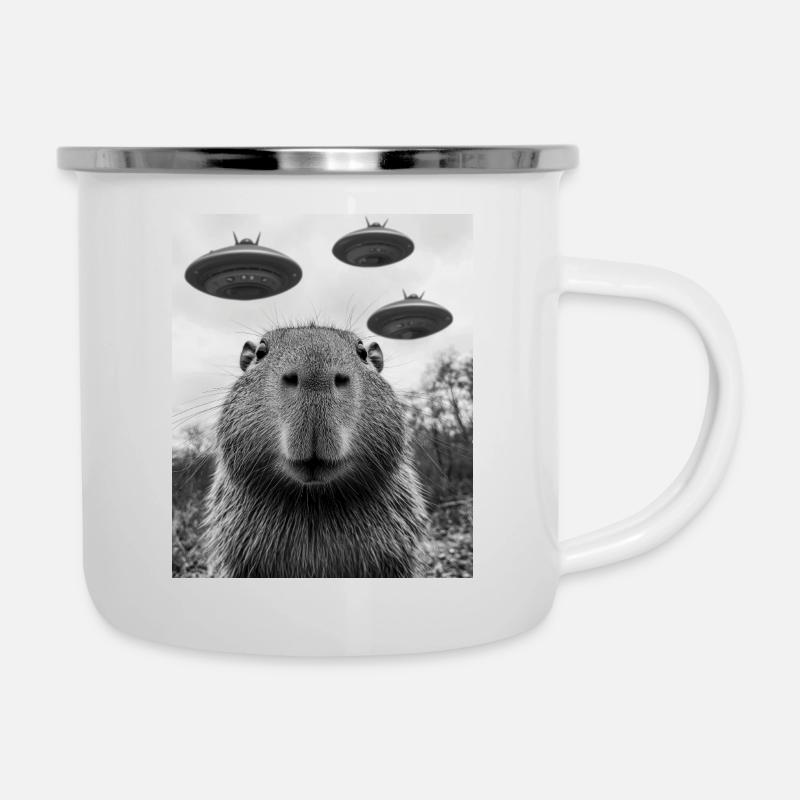 Capybara UFO Aliens - Emaille-Tasse - Weiß