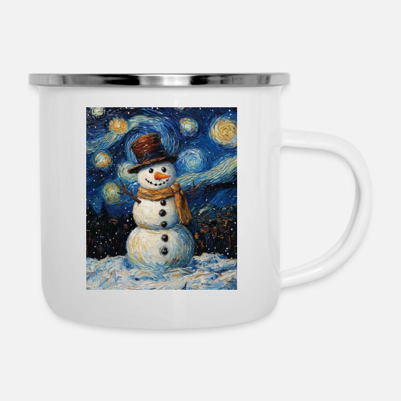 Schneemann - Emaille-Tasse - Weiß