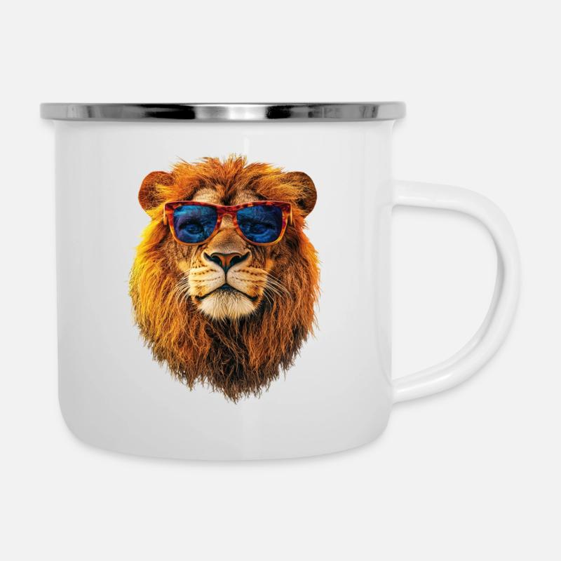 Löwe Sonnenbrille - Emaille-Tasse - Weiß
