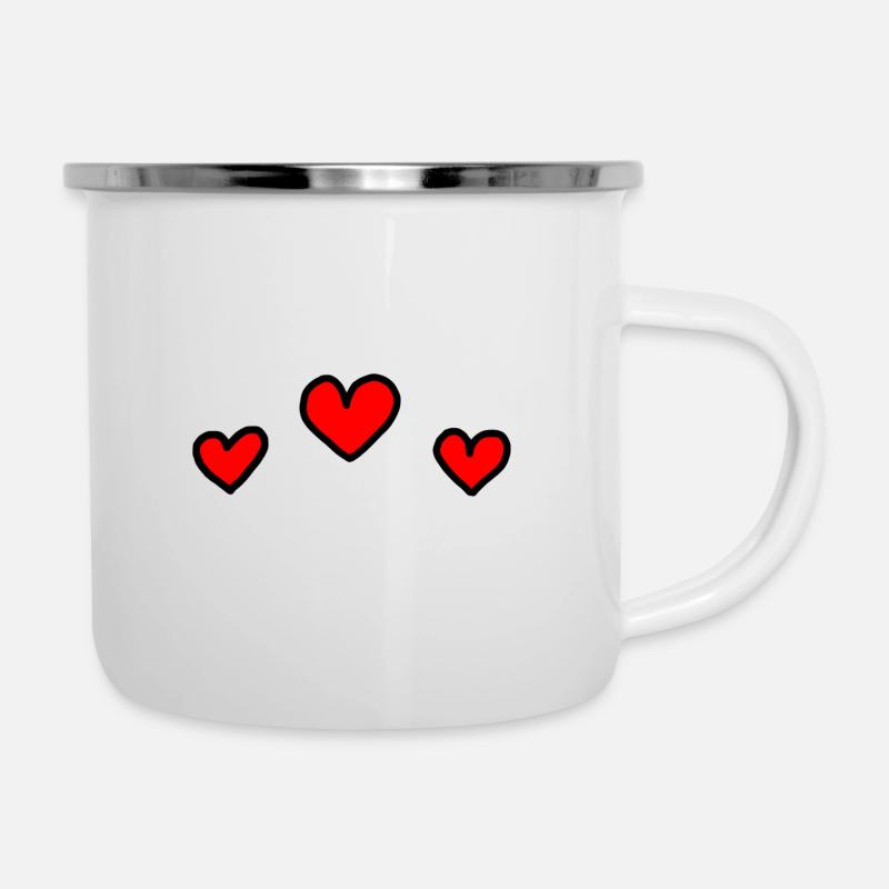 Herzen - Emaille-Tasse - Weiß
