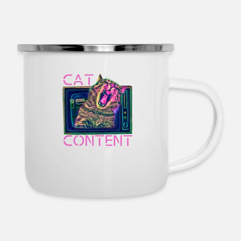 Cat Content - Katzen Motiv - Katzen Content - Emaille-Tasse - Weiß