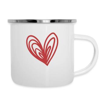 Gezeichnetes Herz, Romantischer Liebesbeweis - Emaille-Tasse - Weiß - Rechts