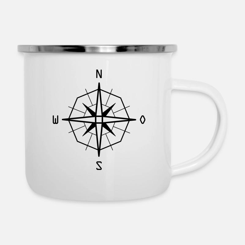 Kompass - Emaille-Tasse - Weiß