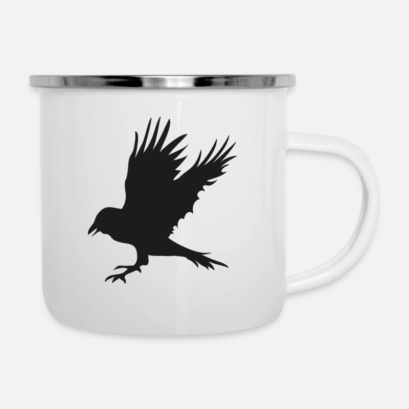 Krähe, Rabe - Emaille-Tasse - Weiß