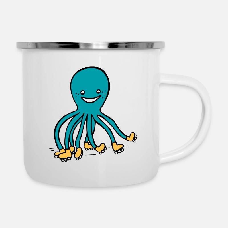 Rollschuh Krake 2 - Emaille-Tasse - Weiß