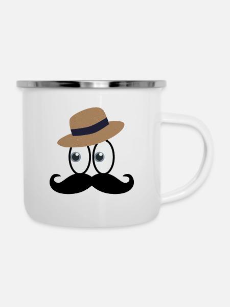 Strohut Gentleman - Emaille-Tasse - Weiß
