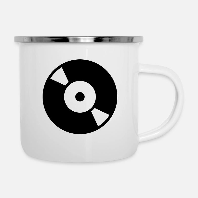 Schallplatte - Emaille-Tasse - Weiß