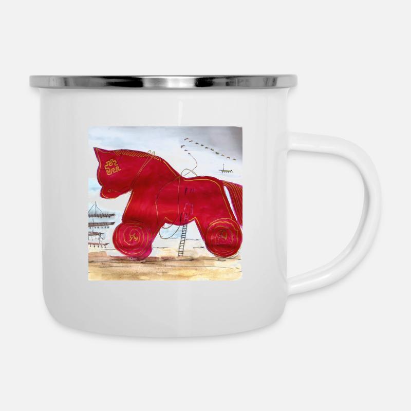 Trojanisches Pferd - Emaille-Tasse - Weiß