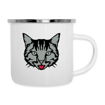 chat tire langue animal domestique 12 - Tasse émaillée - blanc - Droite