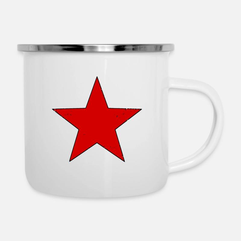Roter Stern - Emaille-Tasse - Weiß