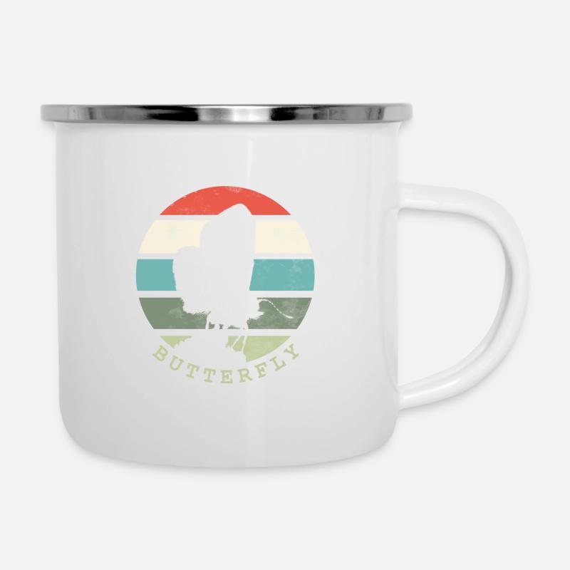 Butterfly Retro - Emaille-Tasse - Weiß