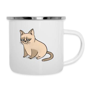 Mürrische Katze - Emaille-Tasse - Weiß - Rechts