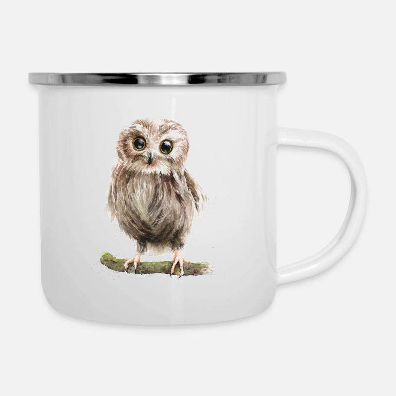 eule - Emaille-Tasse - Weiß