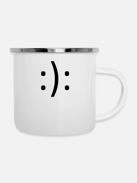 Doppel Smiley - Emaille-Tasse - Weiß