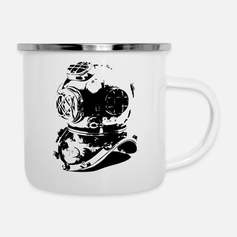 Alter Taucherhelm - Emaille-Tasse - Weiß
