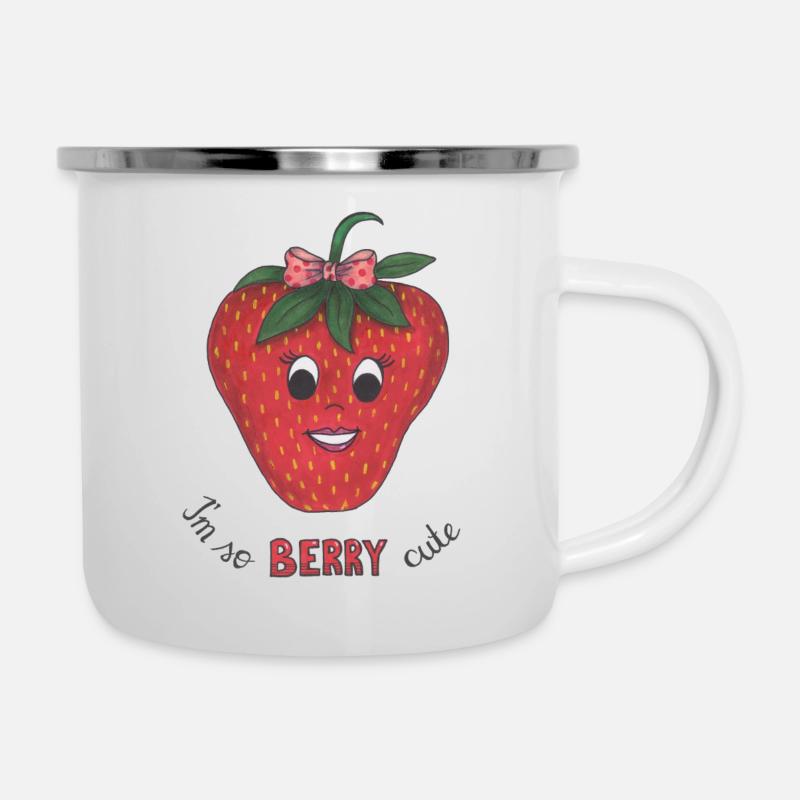 Erdbeere - Emaille-Tasse - Weiß