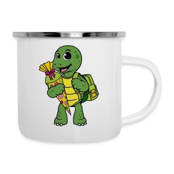 Schildkröte Einschulung Schulkind Zuckertüte Kind - Emaille-Tasse - Weiß - Rechts