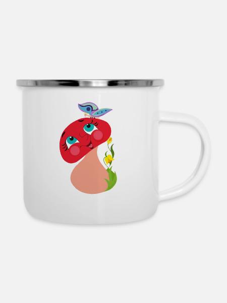 Pilz - Emaille-Tasse - Weiß