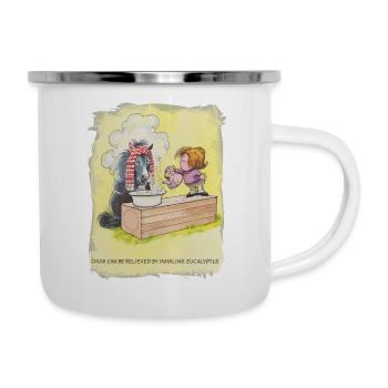 Thelwell Cartoon Pony inhaliert Eukalyptus - Emaille-Tasse - Weiß - Rechts