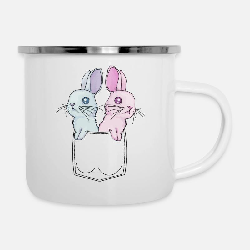 lapins mignons dans la poche poitrine poitrine poche poche - Tasse émaillée - blanc