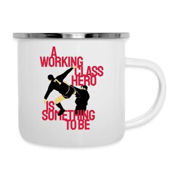 Held der Arbeiterklasse (Eric Cantona) - Emaille-Tasse - Weiß - Rechts