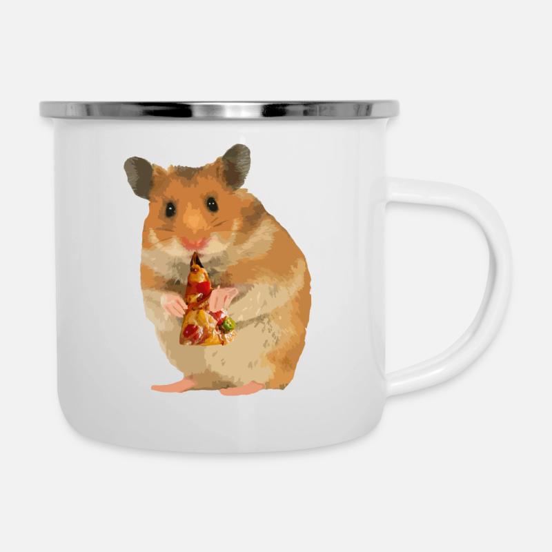 Le hamster nourrit la pizza - Tasse émaillée - blanc
