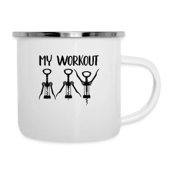 My Workout Fitness Wein Yoga Frauen Sport Lustig - Emaille-Tasse - Weiß - Rechts