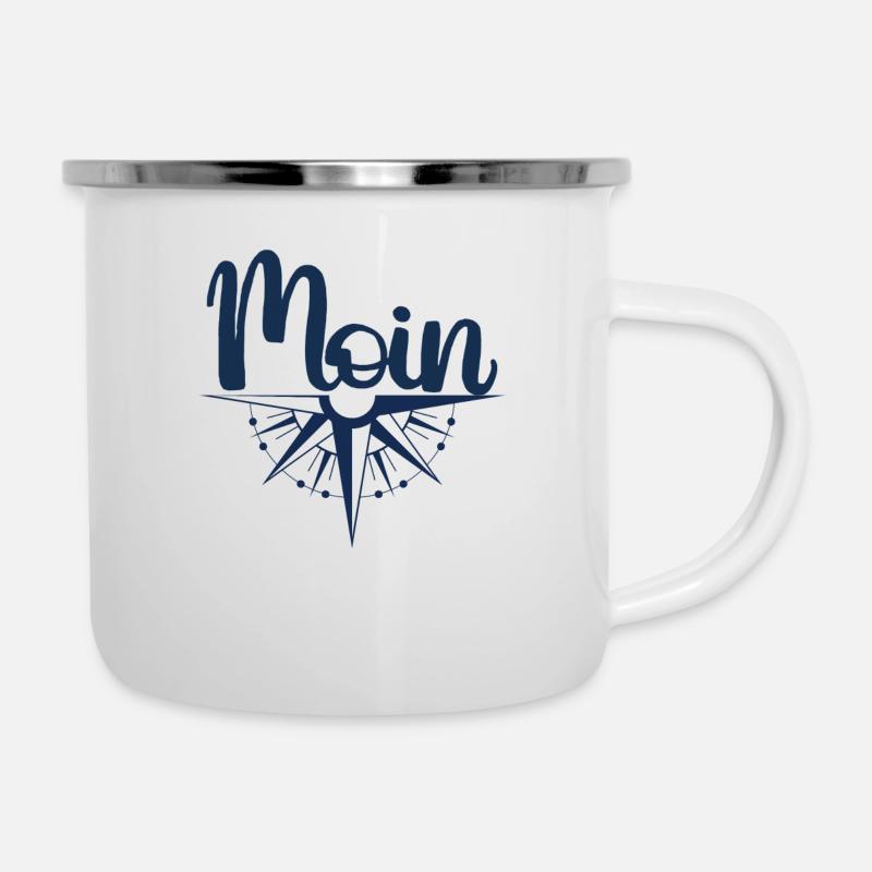 "MOIN Seemann" - handgeschriebenes Design - Emaille-Tasse - Weiß