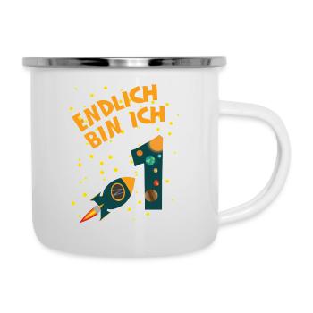 1 Geburtstag ein Jahr Geburtstag erster Geburtstag - Emaille-Tasse - Weiß - Rechts