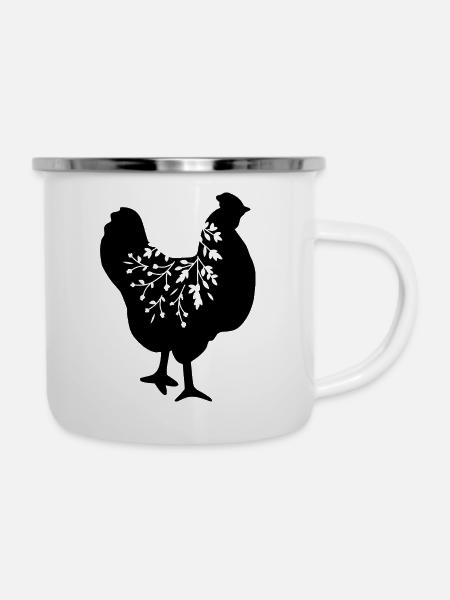 Henne Huhn - Emaille-Tasse - Weiß