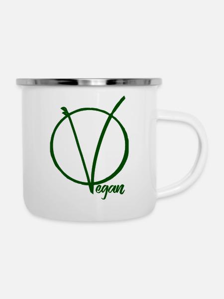 V wie Vegan - Emaille-Tasse - Weiß