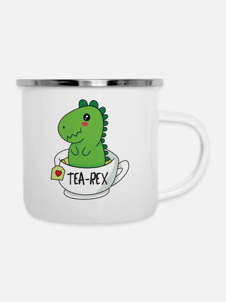 Tea Rex - Emaille-Tasse - Weiß