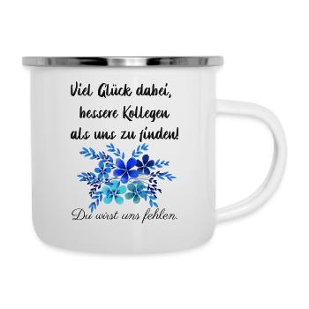 Kollegen Kollege Blumen blau Kollegin Abschied Job - Emaille-Tasse - Weiß - Rechts