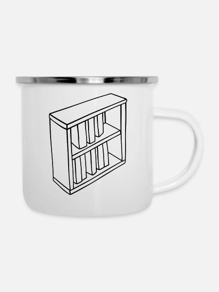 Bücherregal Clipart Design - Emaille-Tasse - Weiß