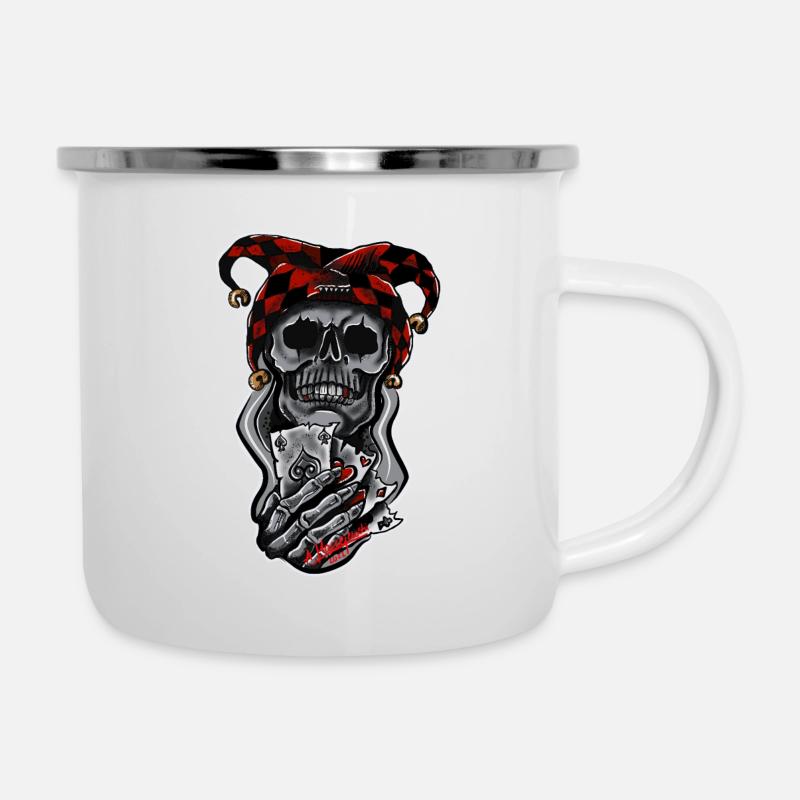 Harlekin/ Schädel/ Joker - Emaille-Tasse - Weiß