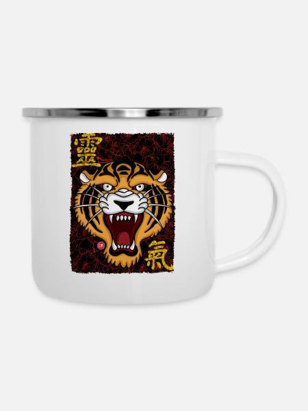 Tiger - Emaille-Tasse - Weiß