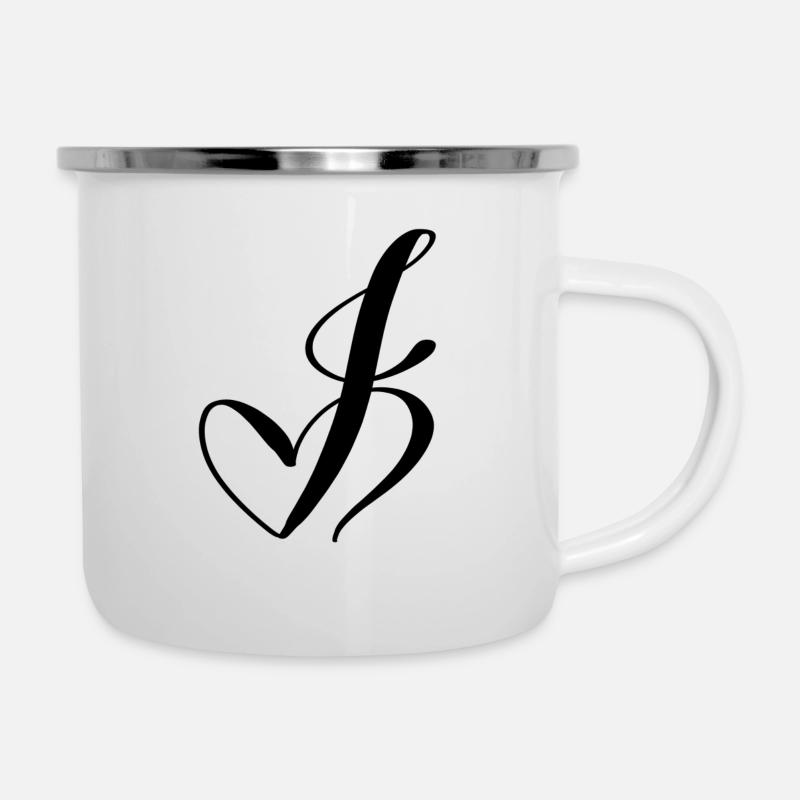 Herzbuchstabe J / hjerte bogstav J - Emaille-Tasse - Weiß