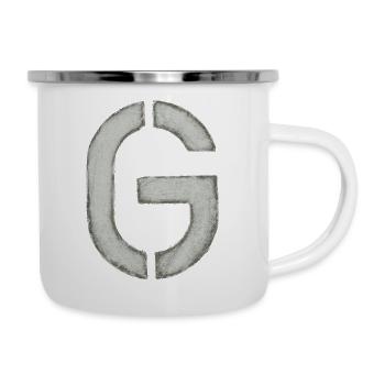 G - Buchstabe (Schablone/ Stencil) - Emaille-Tasse - Weiß - Rechts