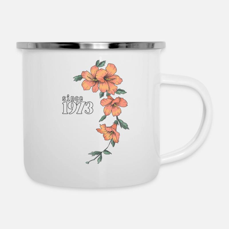 depuis 1973 Fleur d’hibiscus Fleur Anniversaire Dames - Tasse émaillée - blanc