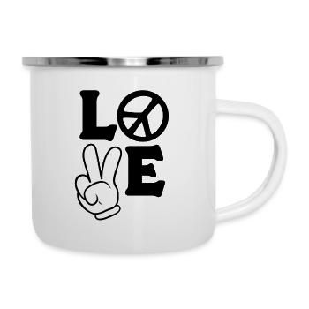Peace Love Comic Handzeichen-Logo - Emaille-Tasse - Weiß - Rechts
