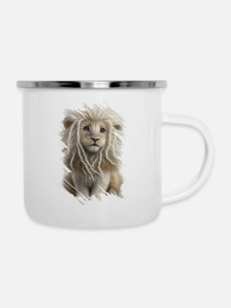 Weißer Löwe mit Dreadlocks - Emaille-Tasse - Weiß